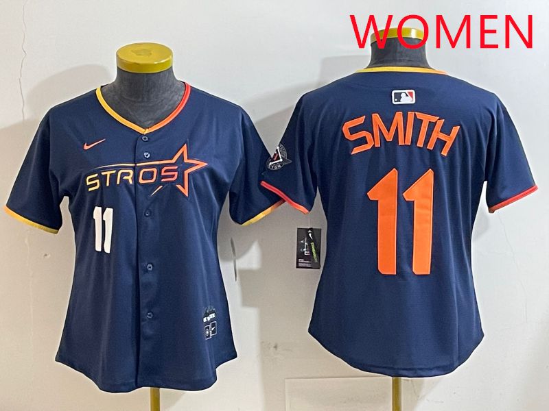 Women Houston Astros #11 Smith Blue three generations Joint Name Nike 2025 MLB Jersey style 4